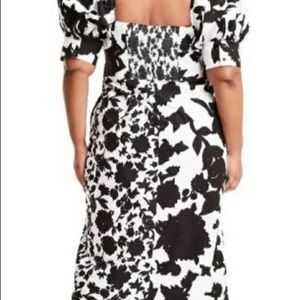 Black and white puff sleeve dress